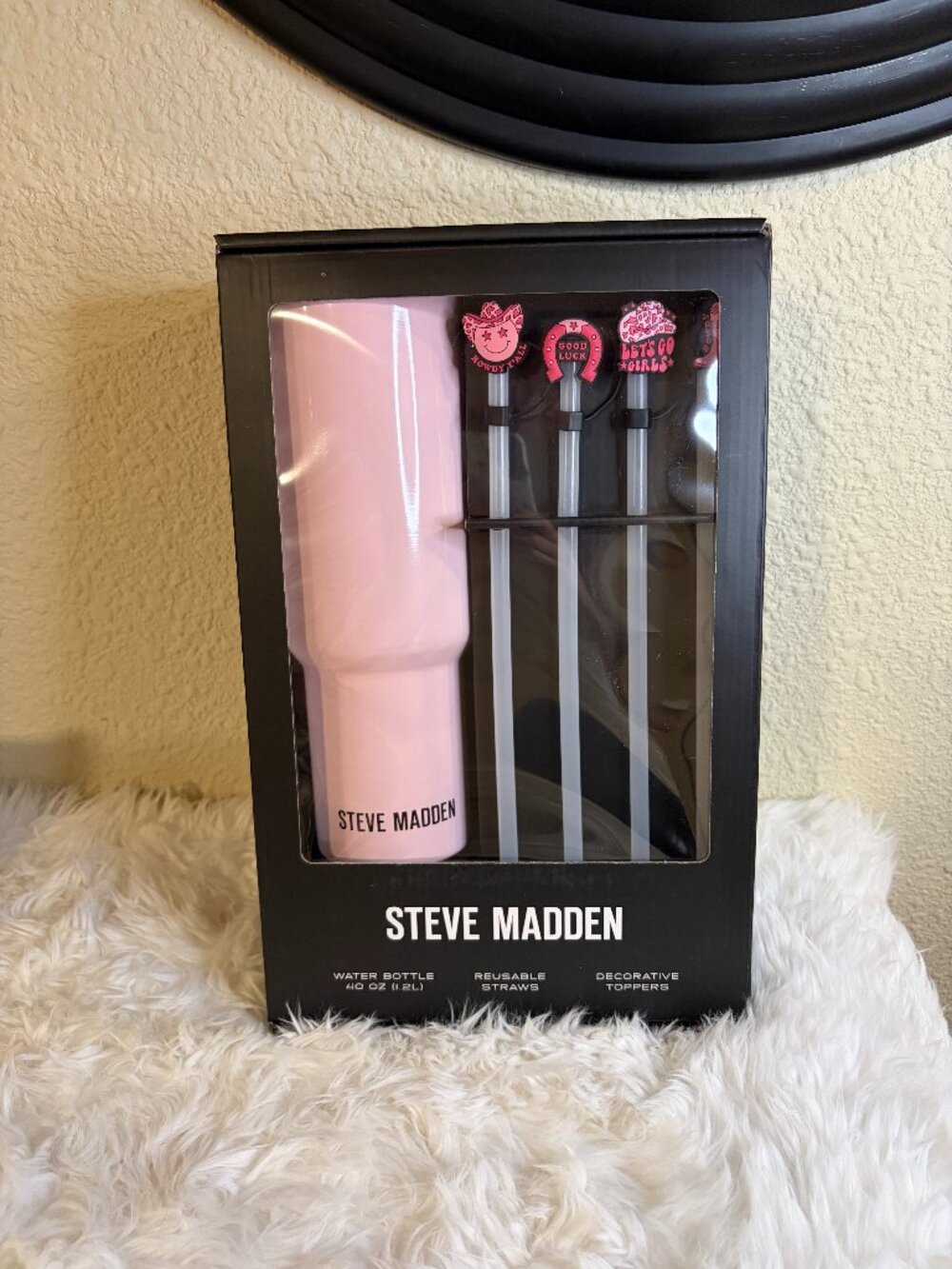 Steve Madden Pink Western Cowgirl 40oz Tumbler Straw Topper Set